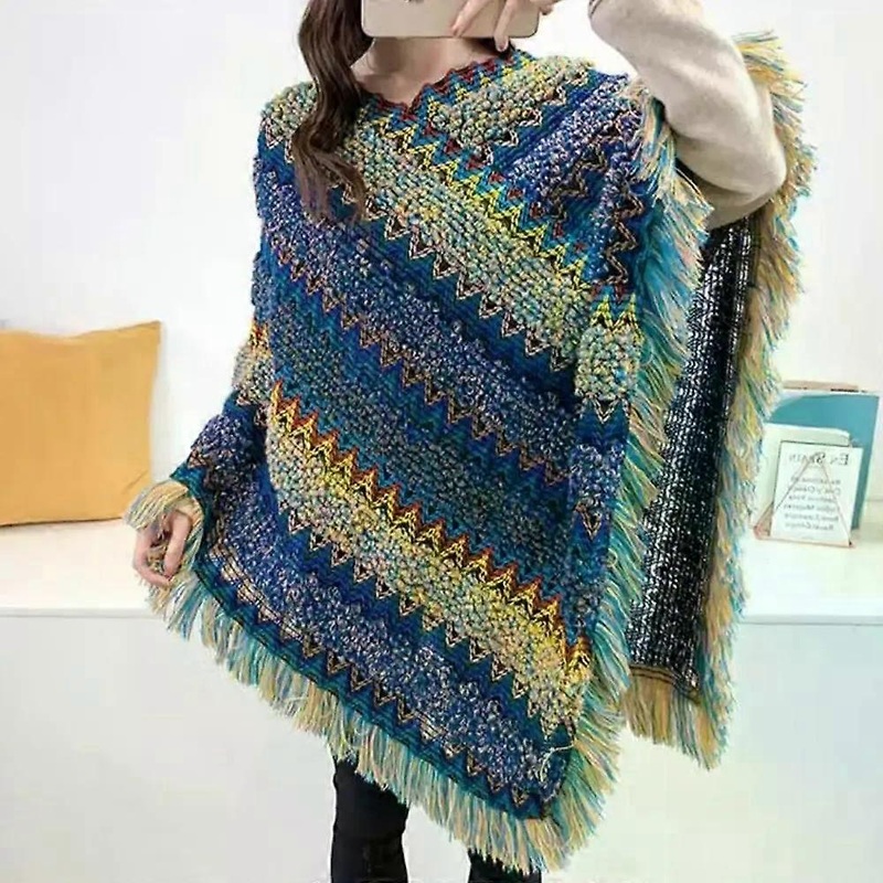 Coat Overlays Winter Warm Mongolian Poncho Ethnic Style Striped Knitting Wraps Polyester Pullover Tassel Shawl Women Fashion | Fruugo SG