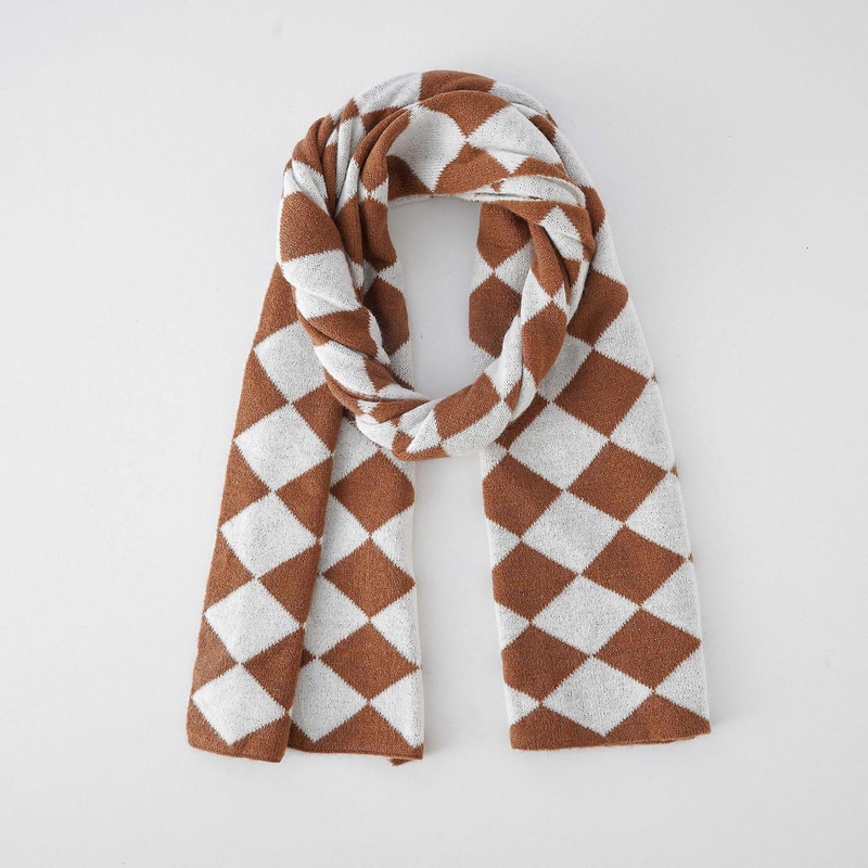 Diamond plaid scarf female winter Japanese student warm plaid knitted fashion scarf tide | Fruugo SG