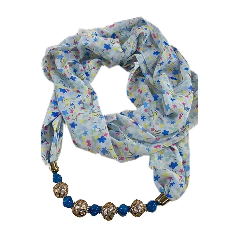 Women Floral Printing Scarf Chiffon Necklace Pendant Jewelry Headwrap Hijab Soft  Light Blue | Fruugo SG