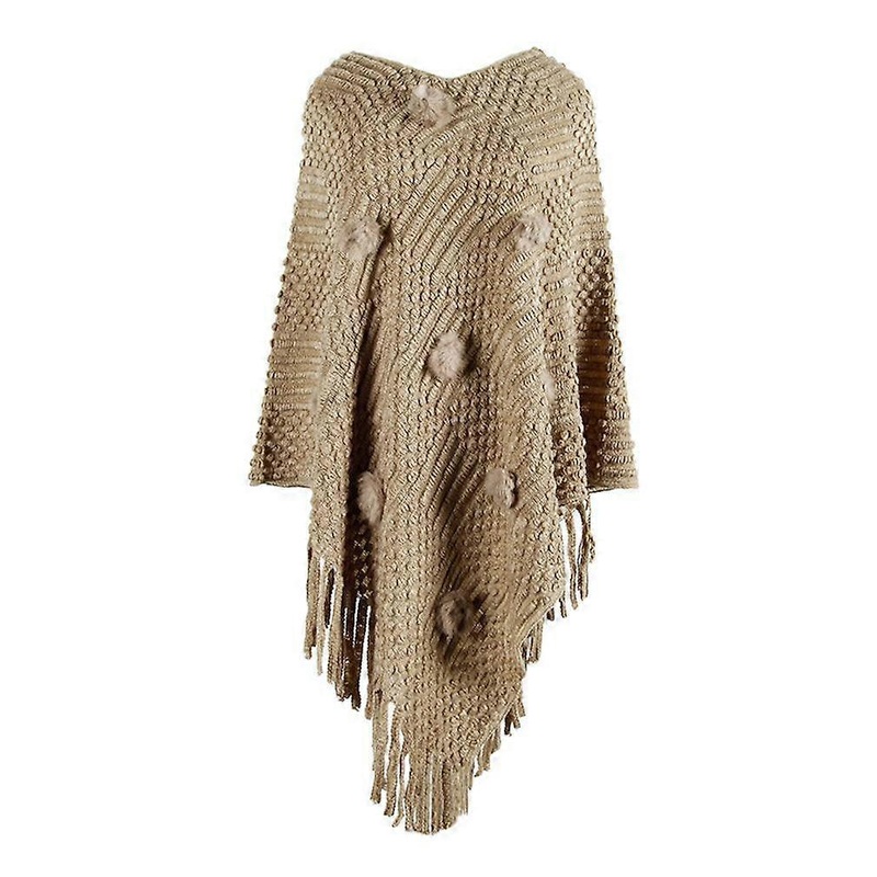 Autumn Winter Khaki Pullover Shawl Fringed Hem Poncho Lady | Fruugo SG