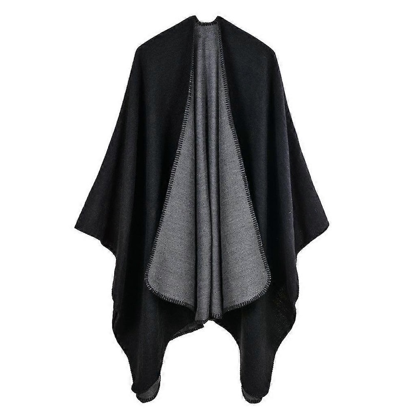 Cashmere Feel Poncho Dual Colored Shawl Wrap with Open Front Long Sweater Coat | Fruugo SG