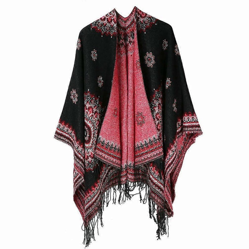 Fringed Hem Shawl Dual Sided Poncho Winter Cardigant for Lady | Fruugo SG