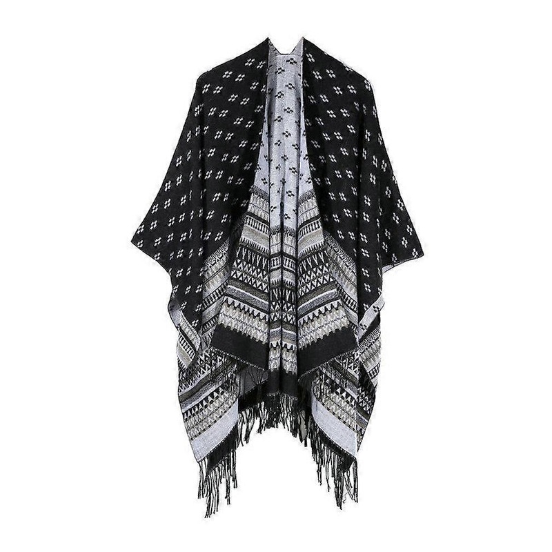 Geometric Shawl Scarf Open Front Poncho Winter Cardigant with Tassel for Lady | Fruugo SG