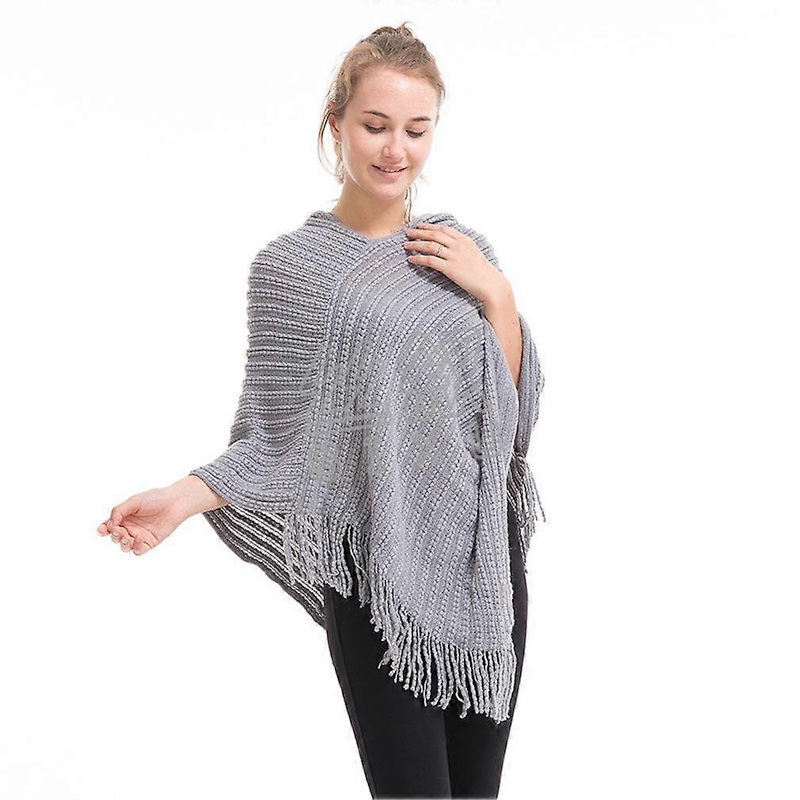 Hoodie Poncho Winter Knitting Shawl Wrap with Tassel for Lady | Fruugo SG