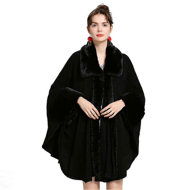 Large Warm Wraps Shawls with Faux Fur Trimming Loose Cardigan for Lady | Fruugo SG