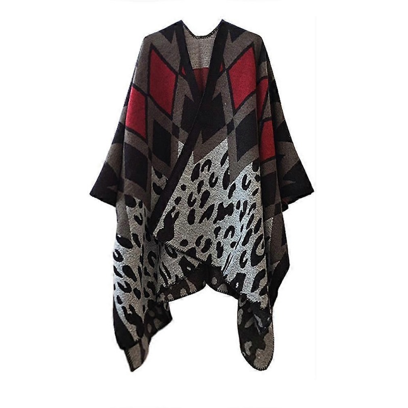 Leopard Print Shawl Scarf Open Front Poncho Winter Cardigant for Lady | Fruugo SG