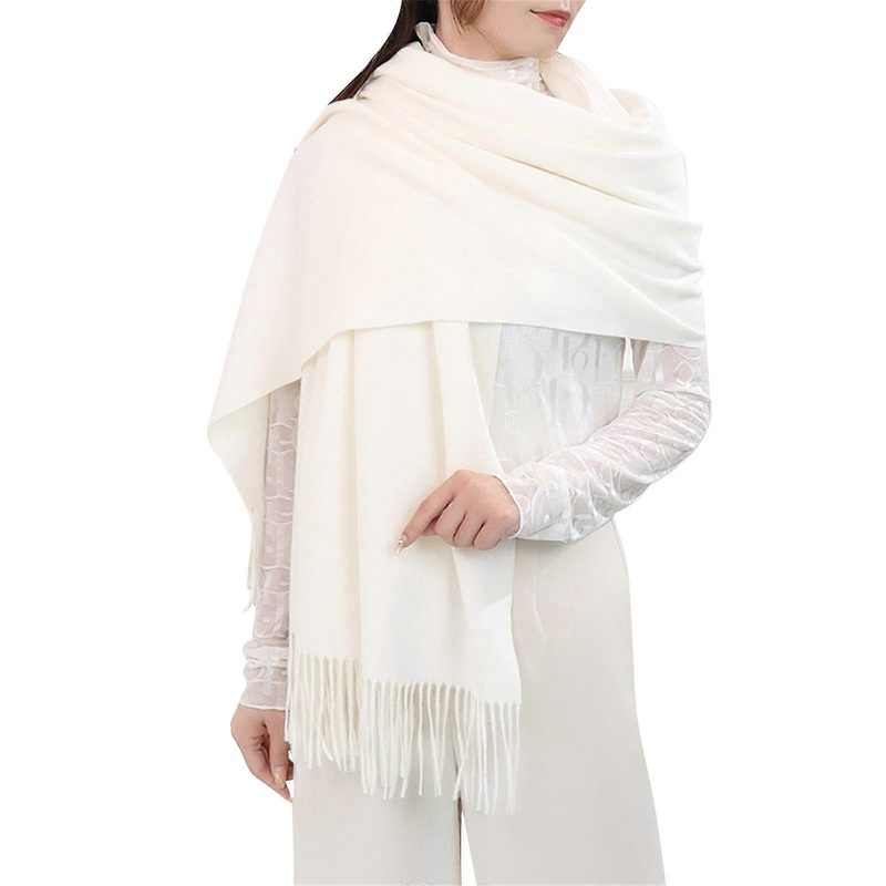 Winter Scarf Blanket Women Scarfs Warm Stole Large Cozy Wraps Oversized Shawl Cape Classical Tassel Decor Solid Color  White | Fruugo SG
