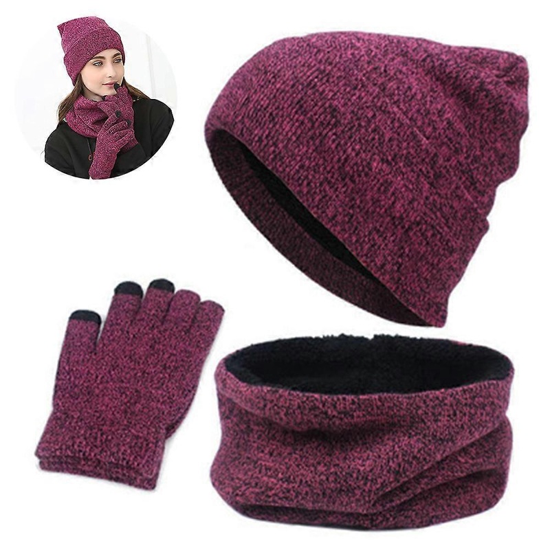 Wuhing-SJ-Rose Red 1 Set/ 3 Pcs Winter Hat Scarf Gloves Set For Men And Women, Beanie Gloves Neck Warmer Set With Warm Knit Fleece Lined | Fruugo SG
