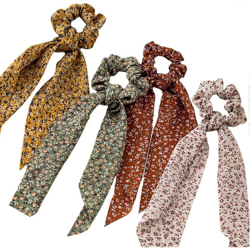 4 Pieces Acsergery Scarf Scrunchies Simple Temperament Floral Streamer Hair Band Elastic Gift | Fruugo SG