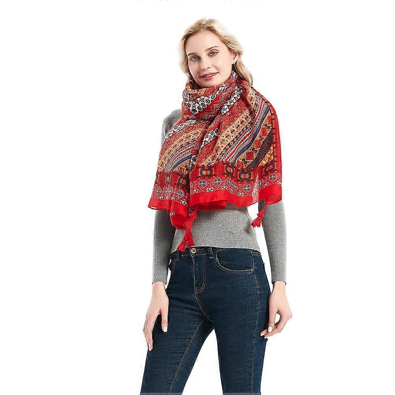 Cotton Linen Scarf 1Pack Red Ethnic Pattern Sunscreen Shawl For Summer Travel 180x100x0.1cm | Fruugo SG