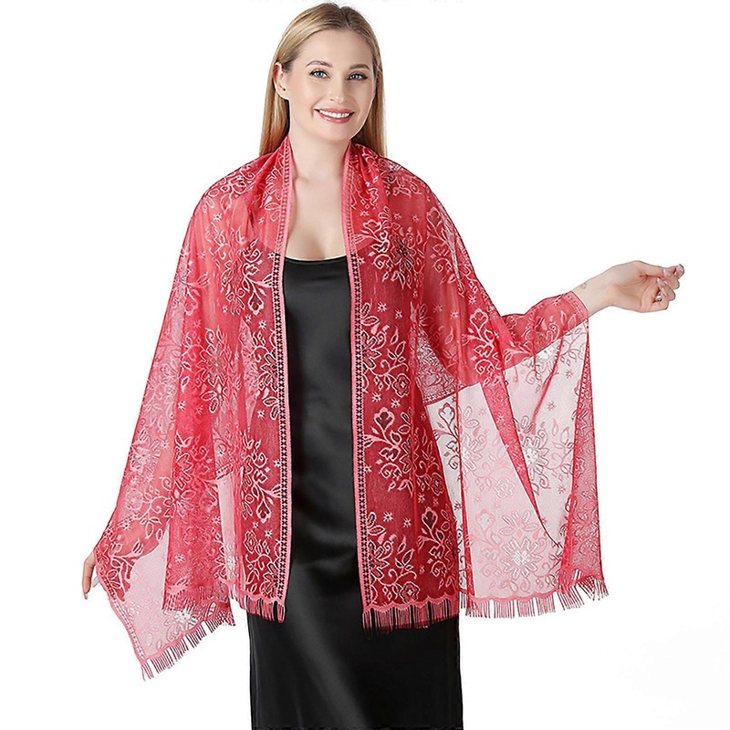 Fashionable Mantilla Wedding Party Shawl for Woman Lace Trim Wrap Casual Scarves Shawl Wrap Foulard Female Mantilla  Red | Fruugo SG