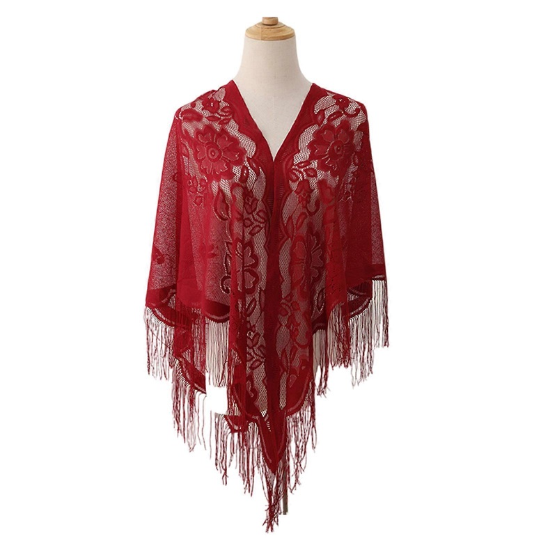 Lace Fringed Capes Comfortable Hollowed Shoulder Wrap Cover Up Shawl for Trendy Women of All Ages Vacation Leisure Wear  Burgundy | Fruugo SG