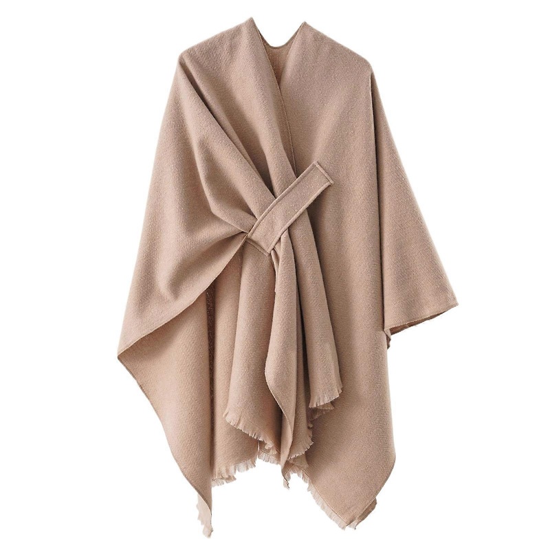 Large Warm Shawl Wrap Open Front Solid Color Winter Accessory Casual Crop Solid Color Thick Oversized Shawl for Ladies  Khaki | Fruugo SG
