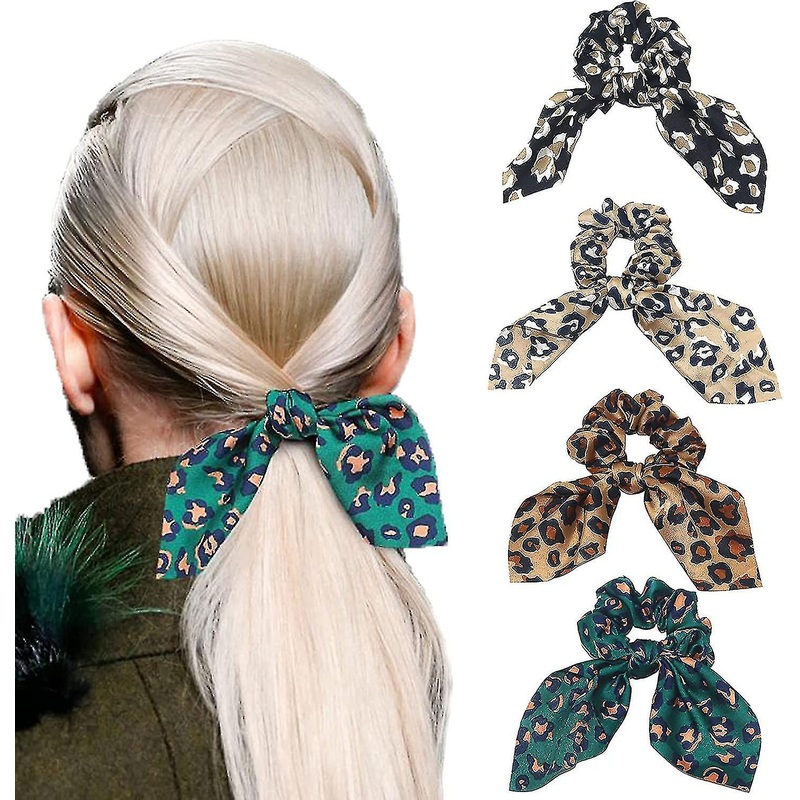 Leopard Print Bow Scrunchy Ponytail Scarf Chiffon Hair Bands For  Women And Gift | Fruugo SG