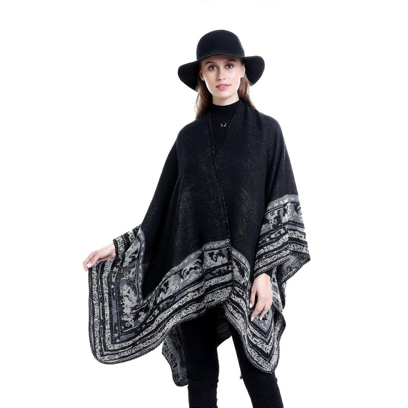 Women’s Autumn/Winter European and American street geometric patchwork pattern warm faux cashmere shawl | Fruugo SG