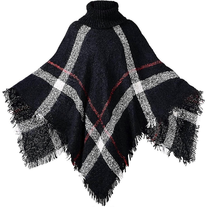 Women Turtleneck Poncho Sweater Knit Cape Pullover Shawl Wrap Tassels High Collar Batwing Poncho Winter Cloak | Fruugo SG