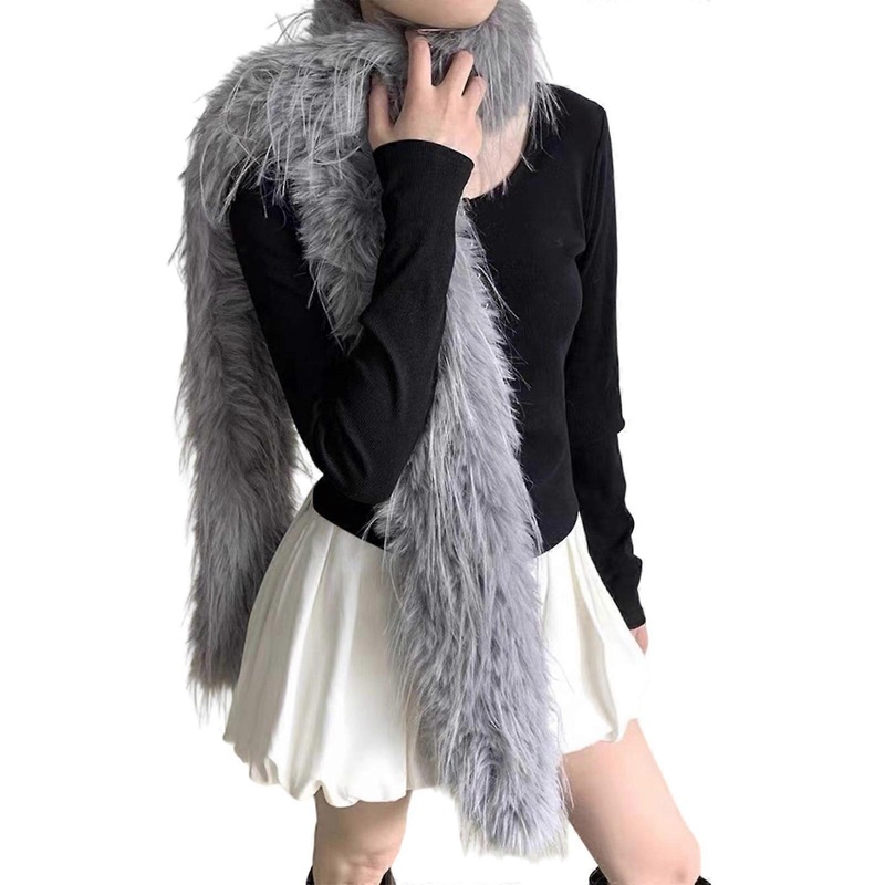Furry Faux Furs Scarf for Women Soft Neck Scarf Long Plush Neck Warmer Winter Autumn Dress Collar for Casual and Formal  Gray | Fruugo SG