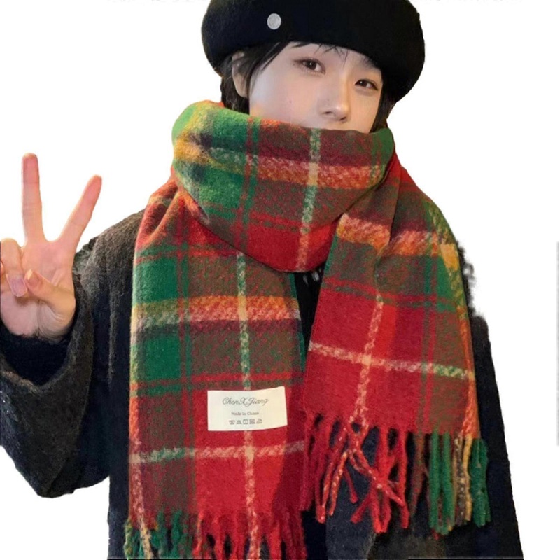 Women Winter Scarf Retro Tassel Decor Thick Warm Soft Cozy Wide Long Color Matching Wimdproof Neck | Fruugo SG