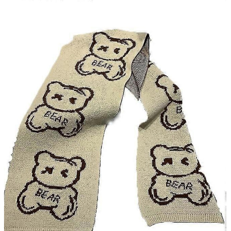Autumn And Winter Bear Brushed Knitted Scarf Khaki Women’s Double-sided Printing To Keep Warm | Fruugo SG
