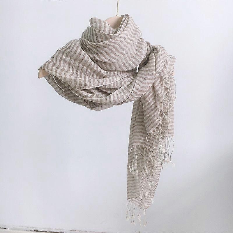 Cotton or linen scarf light shawl unisex, perfect gift for anyone,khaki stripes | Fruugo SG