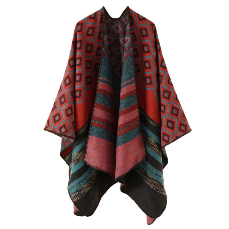 Geometric Pattern Mexico Poncho Sweater Handmade Pashmina Cloak Shawl Wrap for Travel Winter Autumn Windproof Capes  Red | Fruugo SG