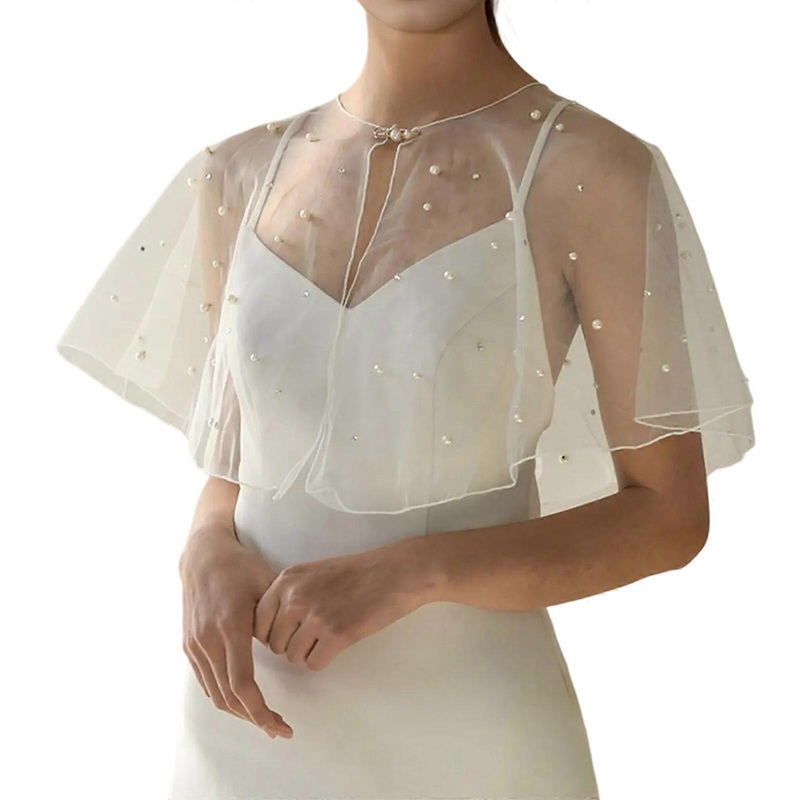 Luxurious Bridal Shawl Shrug with Pearls and Rhinestones Decoration for Wedding Ceremonies and Photography Studio  Beige | Fruugo SG