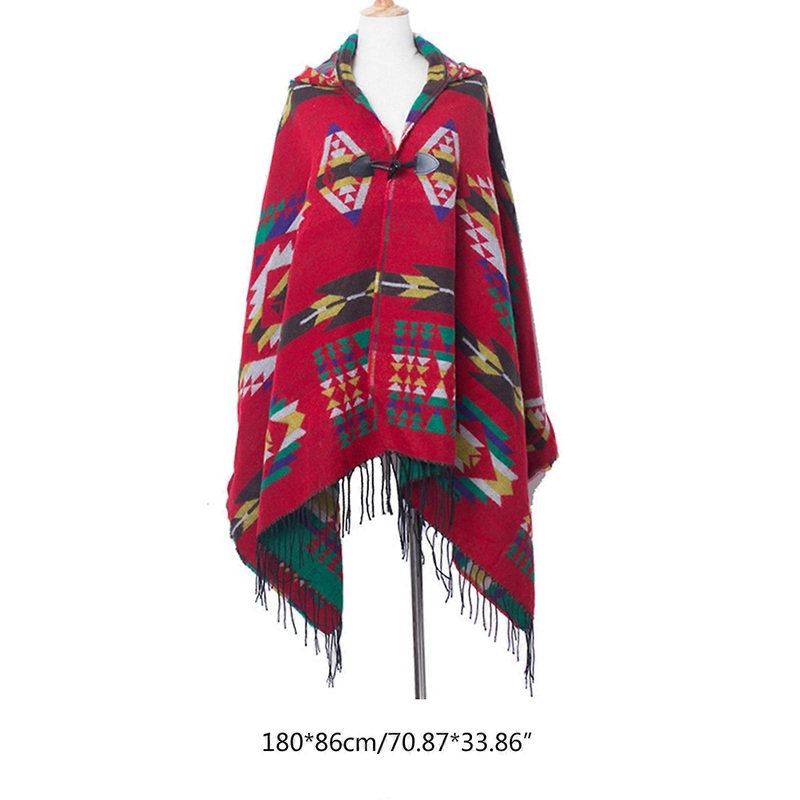 Women Ethnic Hooded Poncho Tassels Shawl Cape Geometric Pattern Cloak Cardigan  5 | Fruugo SG