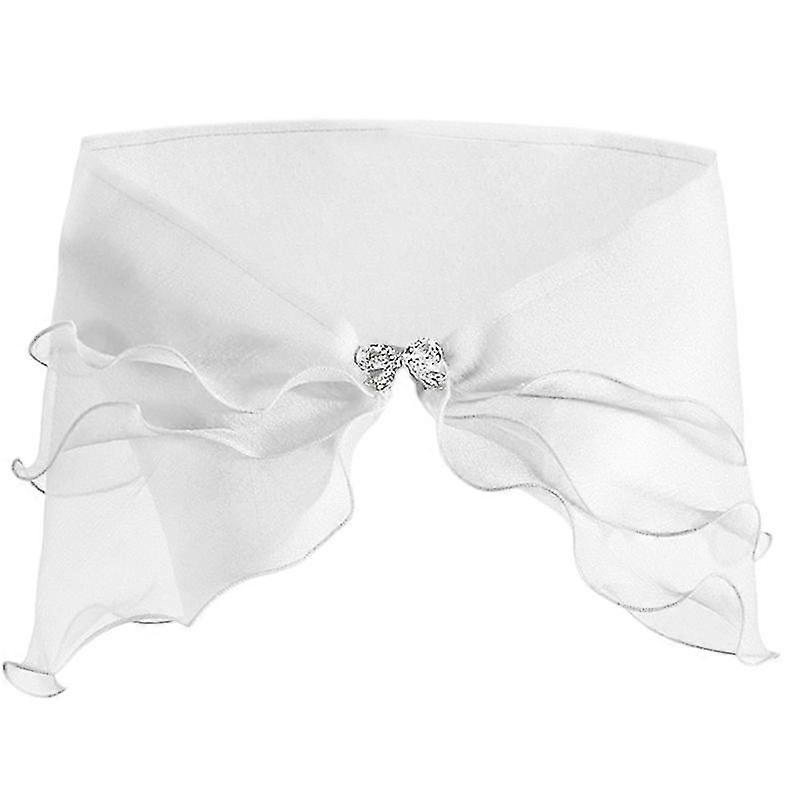 Women Layered Gauze Shawl Wrap Shrug Rhinestone Buckle Wedding Dress Cover Up Sexy Off Shoulder Ruffles Bolero Capelet | Fruugo SG