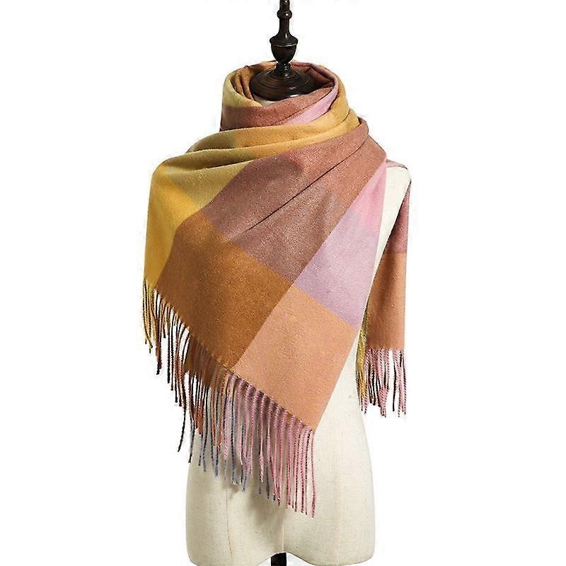 Women Scarves Winter Long Soft Warm Tartan Check Wraps Wool Spinning Tassel Shawl Stole Scarf Ladies,Yellow | Fruugo SG