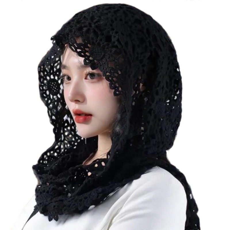 Delicate Hood Lace Trim Shawl for Ladies Mantilla Floral Shawl Wedding Party Headwear Bridal Wear Accessory  Black | Fruugo SG