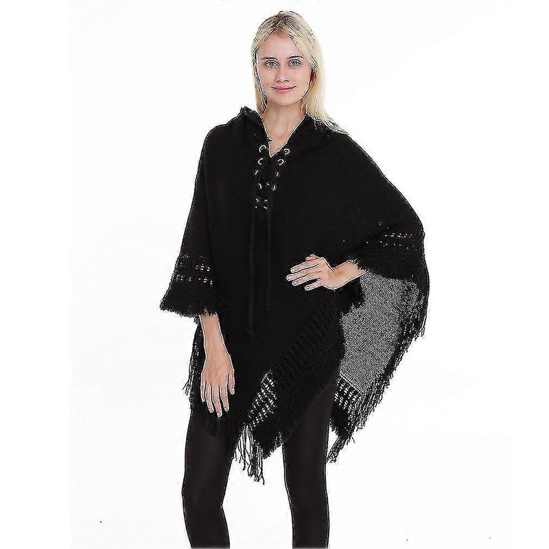 Hoodie Poncho Winter Shawl Wrap With Tassel For Lady | Fruugo SG