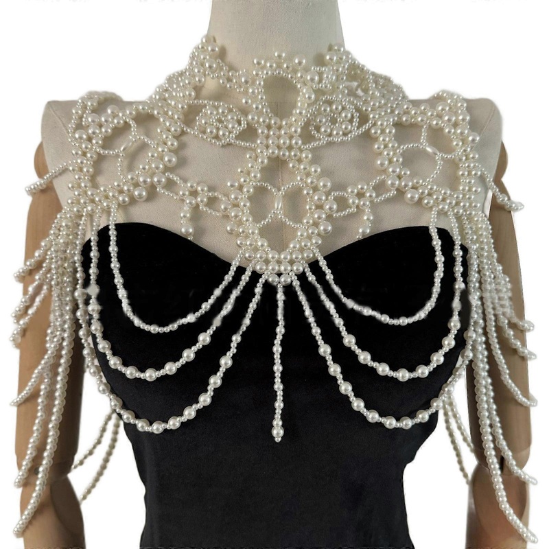 Luxurious Layered Pearls Chain Necklace Tassels Shoulder Wrap Shawl for Evening Parties Weddings Fashion Forward Women | Fruugo SG