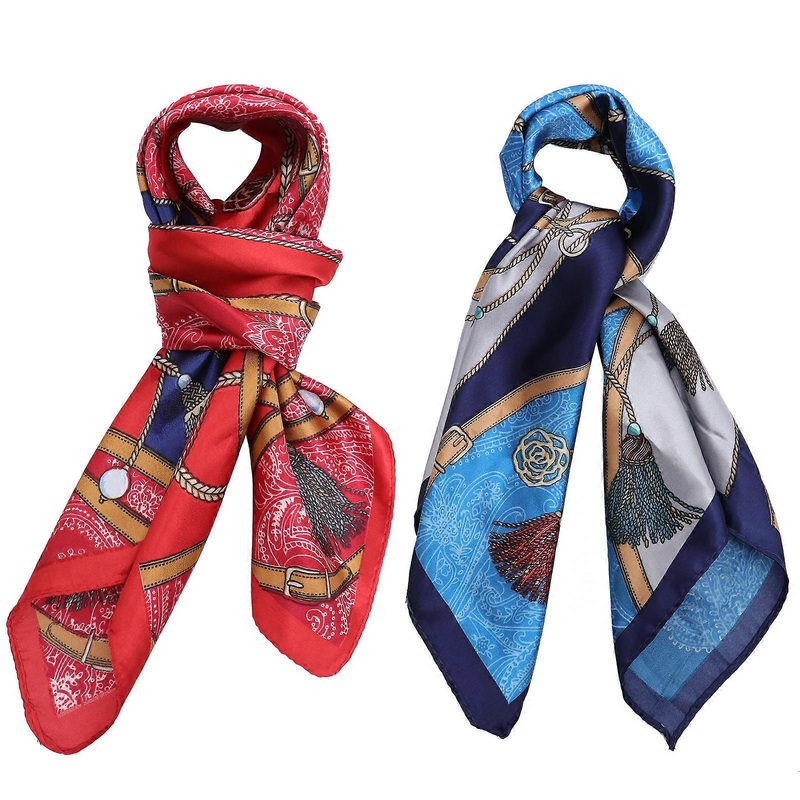 Women Pure Square Scarf For Fashion Outfit Imitation Silk Bag Accessory 2Pcs | Fruugo SG
