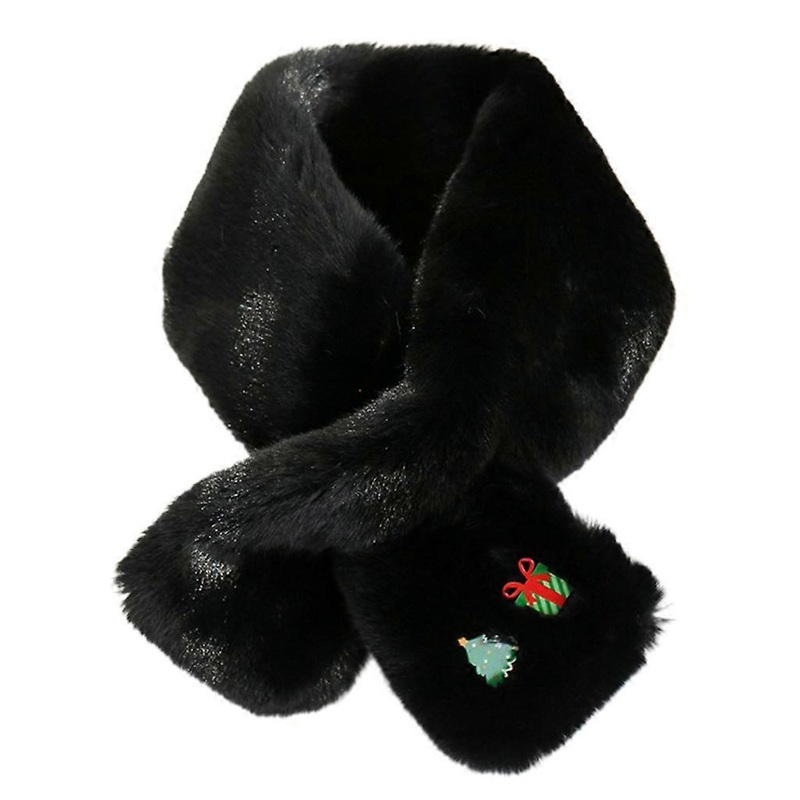 Women Winter Furry Plush for Cross Loophole Scarf Christmas Cartoon Charms Badge Flurry Rectangle Shawl Wrap Neck Warmer  Black | Fruugo SG