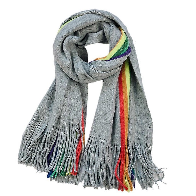 Women Winter Rainbow Striped Knit Oversized Scarf Windproof Tassels Shawl Wrap  Gray | Fruugo SG