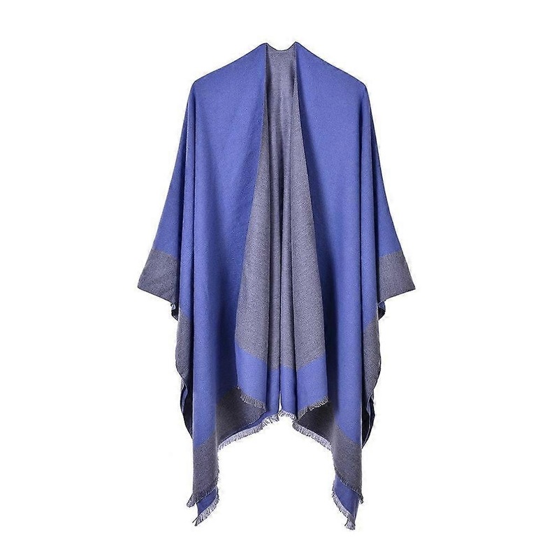 Fringed Hem Poncho Elegant Shawl Wrap Open Front Long Winter Sweater Coat for Lady | Fruugo SG