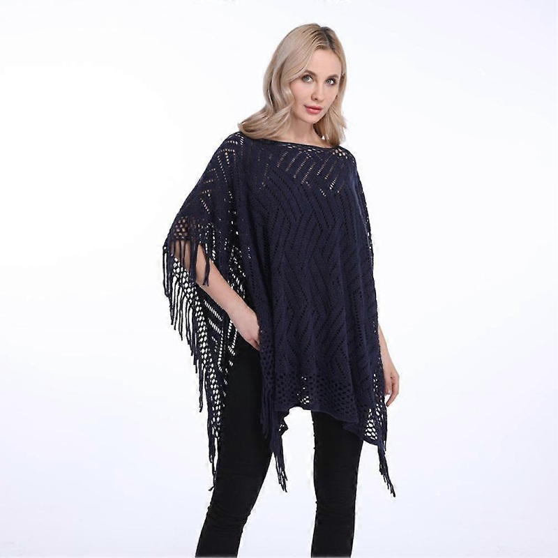 Hollow-Out Poncho Pullover Shawl with Tassel Knitting Coat for Lady | Fruugo SG