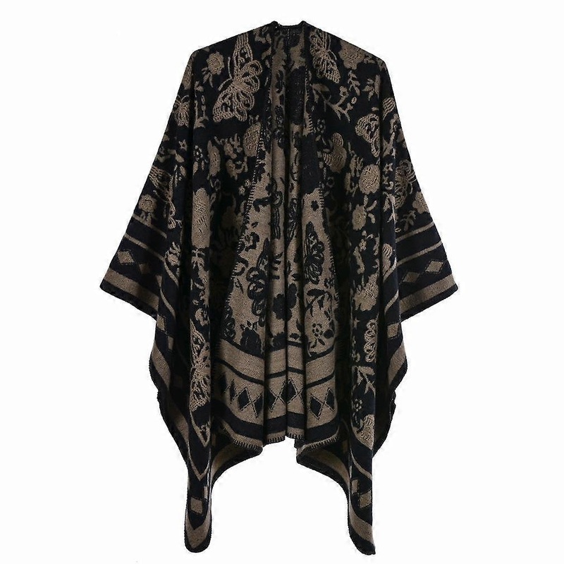 Jacquard Pashmina Shawl Wrap Thicken Warm Poncho Open Front Cape for Lady | Fruugo SG