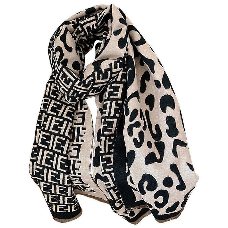 Leopard Print Dual Sided Warm Scarf Elegant Shawl Wrap Cashmere Feel Blanket Poncho with Tassel for Lady | Fruugo SG