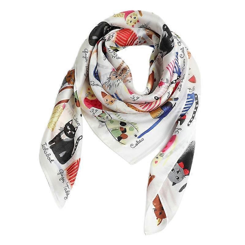 Women’s Soft Silk Cute Cat Scarf Square Shawl Animal 90cm | Fruugo SG