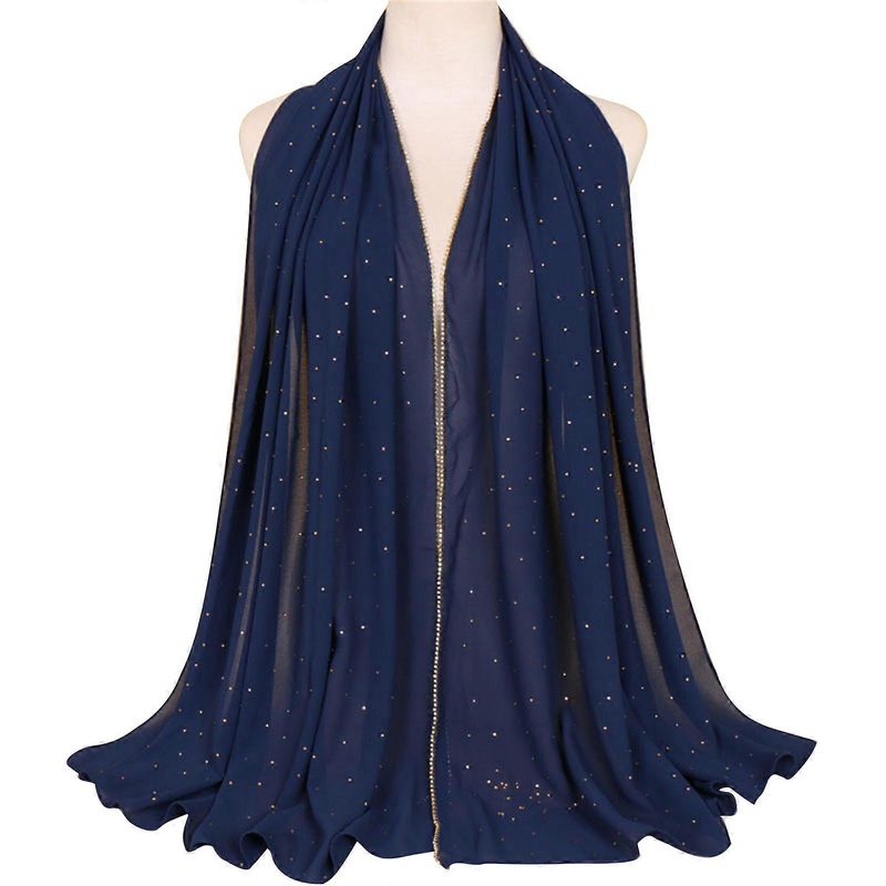 Women Soft Chiffon Long Scarf 168x66cm Fashion Shawl Muslims Hijab Head Wrap Scarves Rhinestones Decorative Edge  navy blue | Fruugo SG