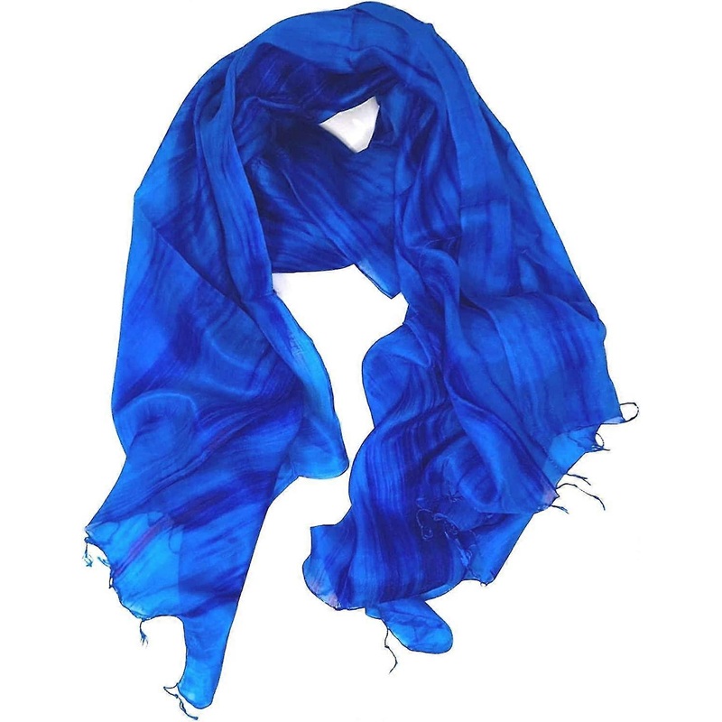 Blue Olaof Scarf 100% Pure Silk Scarf Woman’s Scarves Shawl Wrap Hand Painted Blue Silk Scarf Handmade | Fruugo SG