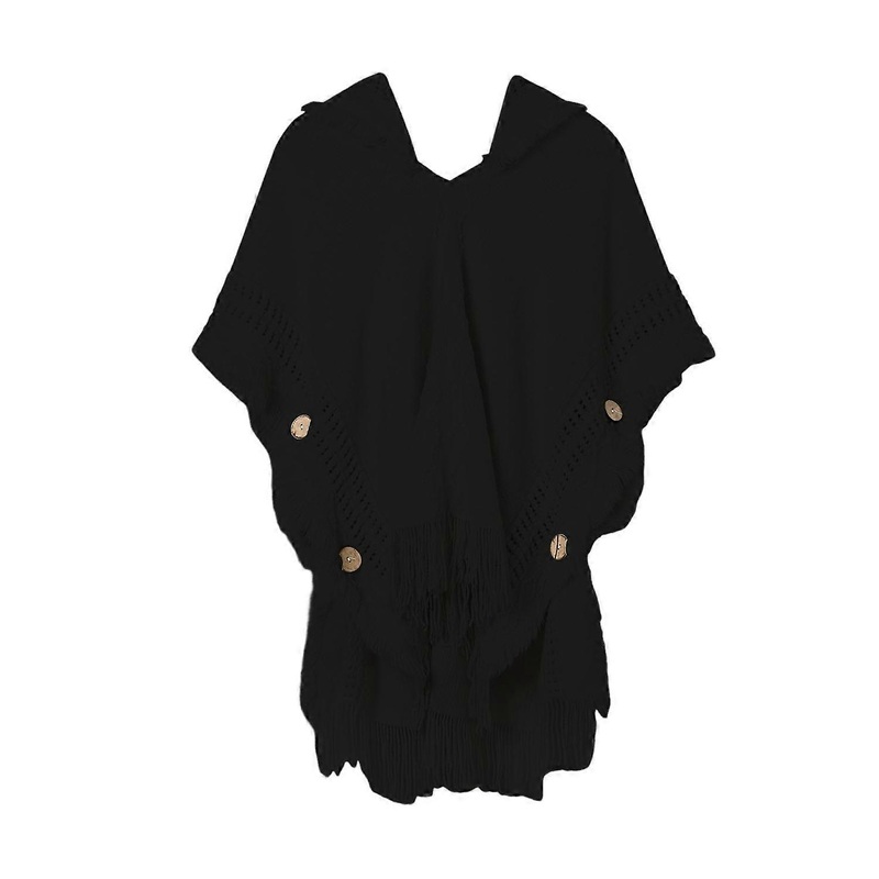 Hooded Imitation Cashmere Sweater Shawl with Tassels Buttons Retro Ethnic Style Women Cape Autumn | Fruugo SG