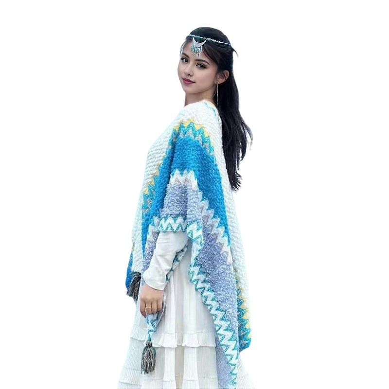 Women Knitting Shawl Ethnic Style Patchwork Color Cloak with Fridge Decor Draping Shawl Cocktail | Fruugo SG