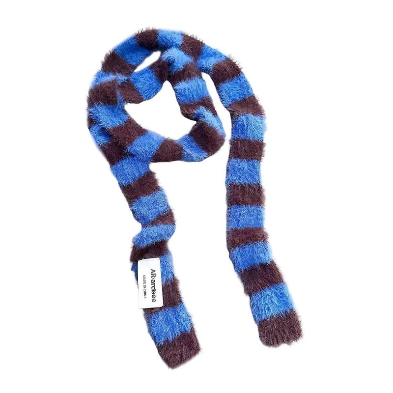 Women Long Scarf Retro Style Striped Color Block Thickened Imitation Mink Fur Warm Thin Scarf | Fruugo SG