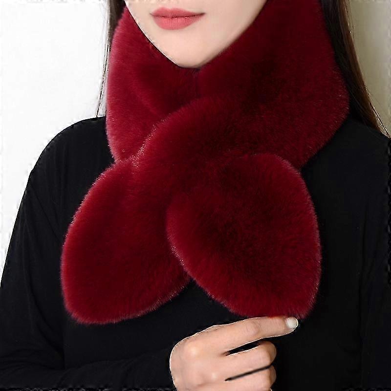 2024 Fashion Female Scarf Collar Scarf Peach Heart Fake Rabbit Fur Cross Solid Color Warm Thickeningburgundy SZRH | Fruugo SG