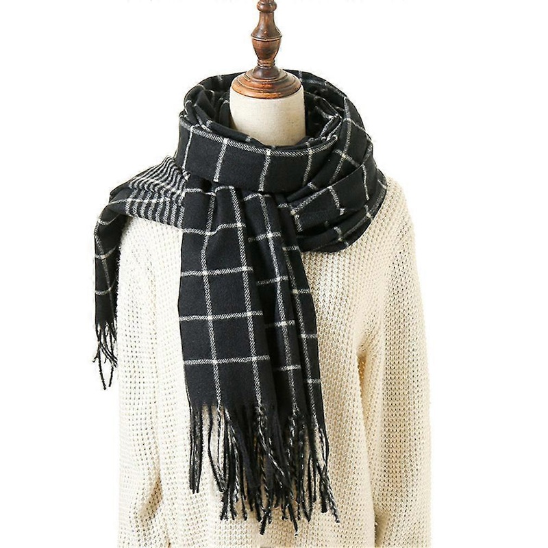 Black Plaid Warm Shawls and Wraps with Tassel Large Sized Poncho for Lady | Fruugo SG