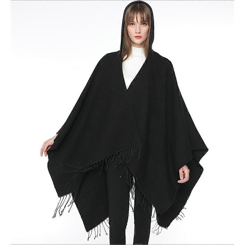 Black Scarf Hoodie Cape Lovers’ Poncho Loose Warm Cardigant | Fruugo SG