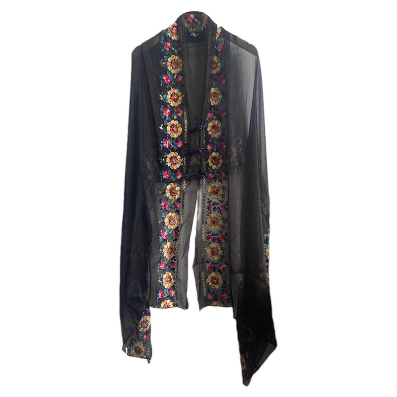 Ethnic Embroidered Long Shawl Stylish Women Comfortable Shawl Travel Shawl for Warmth and Versatility  Black | Fruugo SG
