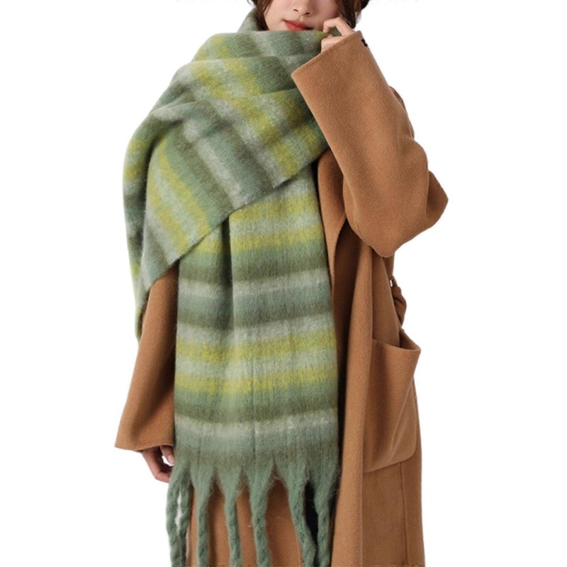 Fashionable Blended Scarf with Contrast Color Stripe Soft Breathable Neck Scarf Shawl Wrap for Men Women Various Outfit  striped green | Fruugo SG